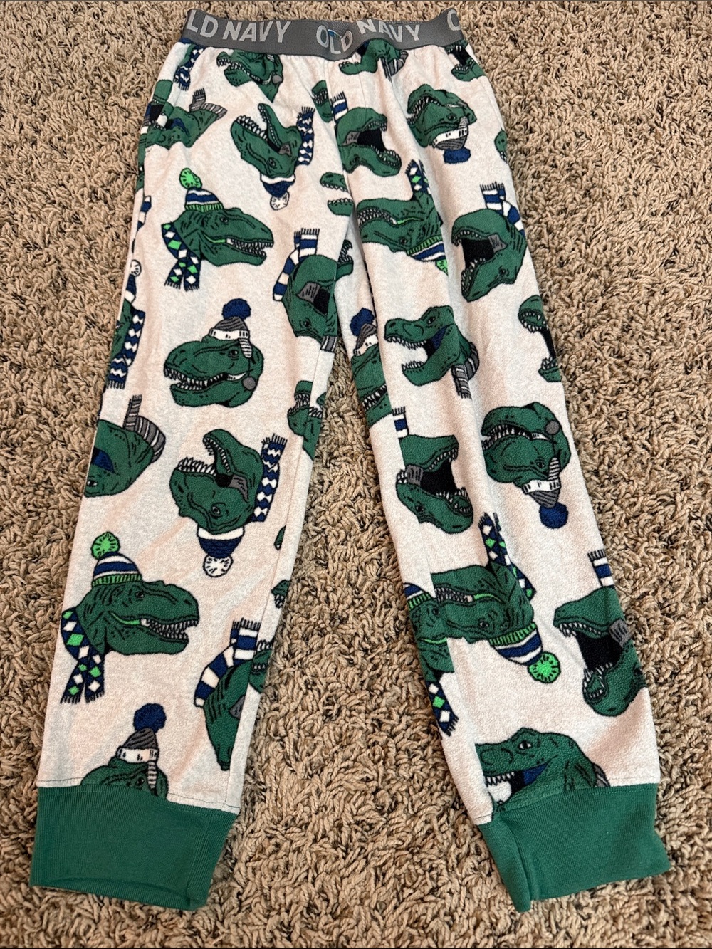 Old Navy Green and White Dino Print Kids Pajama Bottoms